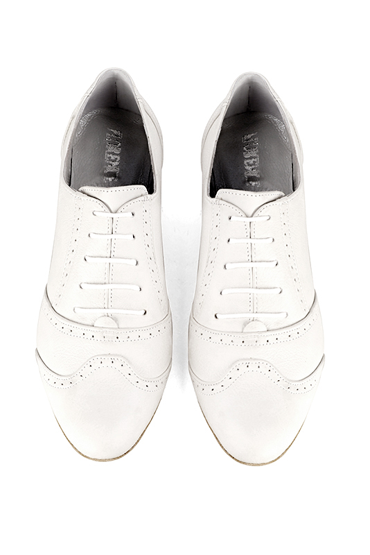 Off white women's fashion lace-up shoes. Round toe. Flat leather soles. Top view - Florence KOOIJMAN